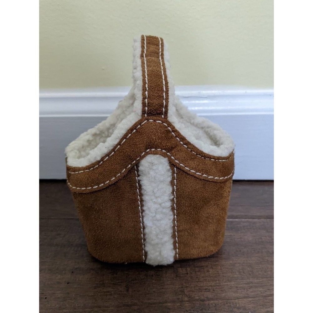Bath & body work brown white faux sherpa mini tote bag basket doll new